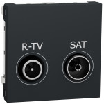 Розетка R-TV/SAT проходная (2 модуля) Unica New Schneider Electric антрацит NU345654
