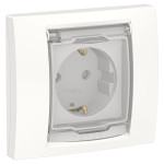 Розетка с заземлением, со шторками и прозрачной крышкой Unica New белая NU003718