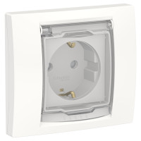 Розетка с заземлением, со шторками и прозрачной крышкой Unica New белая NU003718