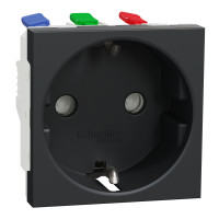 Розетка с ж/к и шторками 16А (быстрозажимные клеммы) Unica New Schneider Electric антрацит NU305754