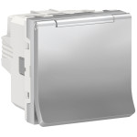 Розетка с ж/к, шторками и крышкой 16А Unica New Schneider Electric алюминий NU303730TA