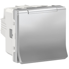 Розетка с ж/к, шторками и крышкой 16А Unica New Schneider Electric алюминий NU303730TA