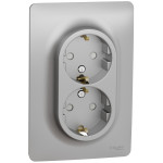 Розетка з з/к та шторками подвійна Unica New Schneider Electric алюміній NU206730