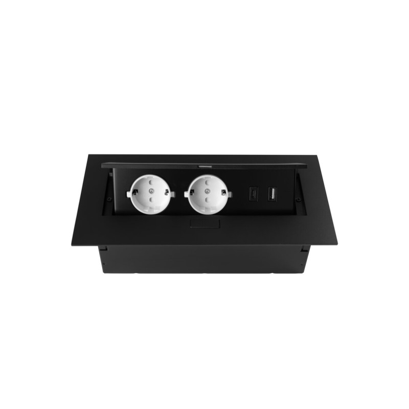 Удлинитель GTV для офиса врезной в стол 2x розетка Schucko без кабеля черный AE-PBU02GS-20