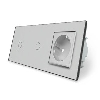 Сенсорный диммер 2 сенсора (1-1) 1 розетка Livolo серое стекло (VL-C701D/C701D/C7C1EU - 15)