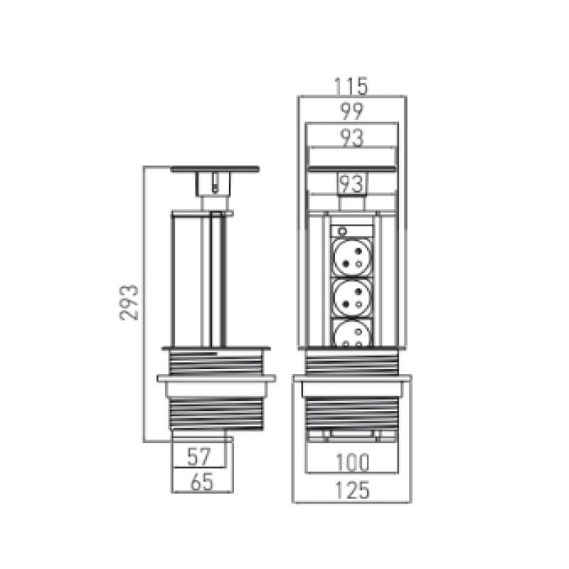 Подовжувач для офісу GTV (вбудовується в стіл) 3 гнізда SCHUCKO срібний AE-BPW3GS-80