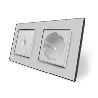 Сенсорний вимикач Sense 1 сенсор 1 розетка Livolo сірий скло (VL-C7FC1/FCTC16A-4IP)