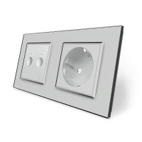 Сенсорный выключатель Sense 2 сенсора 1 розетка Livolo серое стекло (VL-C7FC2/FCTC16A-4IP)