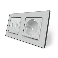 Сенсорный выключатель Sense 2 сенсора 1 розетка Livolo серое стекло (VL-C7FC2/FCTC16A-4IP)