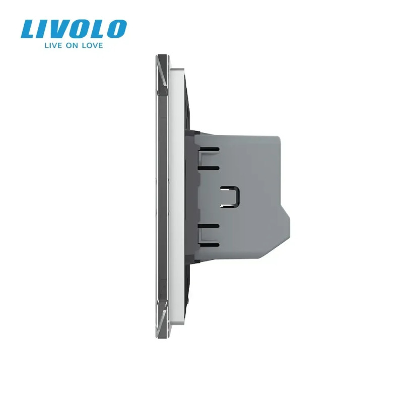 Сенсорный выключатель LIVOLO, 2-сенсорный, серый стеклянный, проходной/перекрестный, 5А 230В, без нейтрали