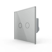 Сенсорный выключатель LIVOLO, 2-сенсорный, серый стеклянный, проходной/перекрестный, 5А 230В, без нейтрали