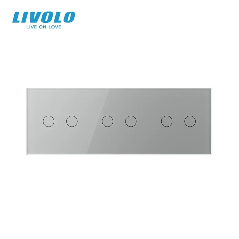Сенсорный выключатель 6 сенсоров (2-2-2) Livolo серое стекло (VL-C702/C702/C702-15)