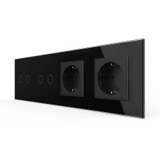 Сенсорный выключатель 4 сенсора (2-2) 2 розетки LIVOLO черный матовый стеклянный