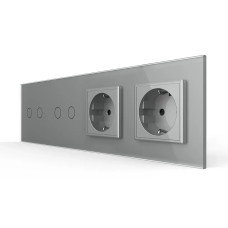 Сенсорный выключатель 4 сенсора (2-2) 2 розетки LIVOLO серое матовое стекло