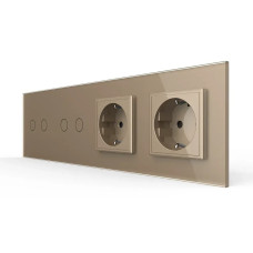 Сенсорный выключатель 4 сенсора (2-2) 2 розетки LIVOLO золотое матовое стекло