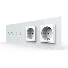 Сенсорный выключатель 4 сенсора (2-2) 2 розетки Livolo белое стекло (VL-C702/C702/C7C2EU-11)