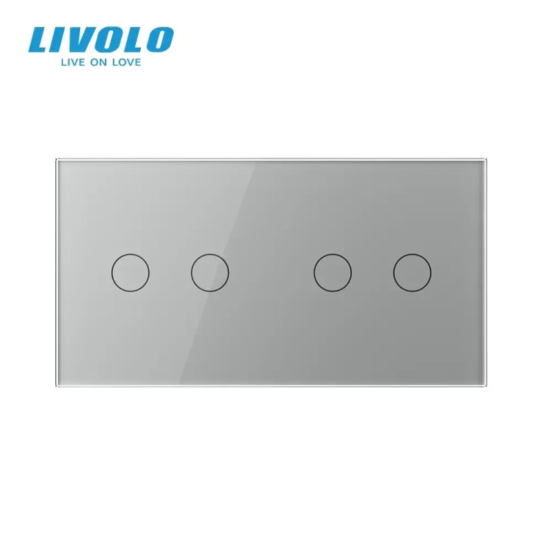 Сенсорний вимикач 4 сенсора (2-2) Livolo сірий скло (VL-C702/C702-15)