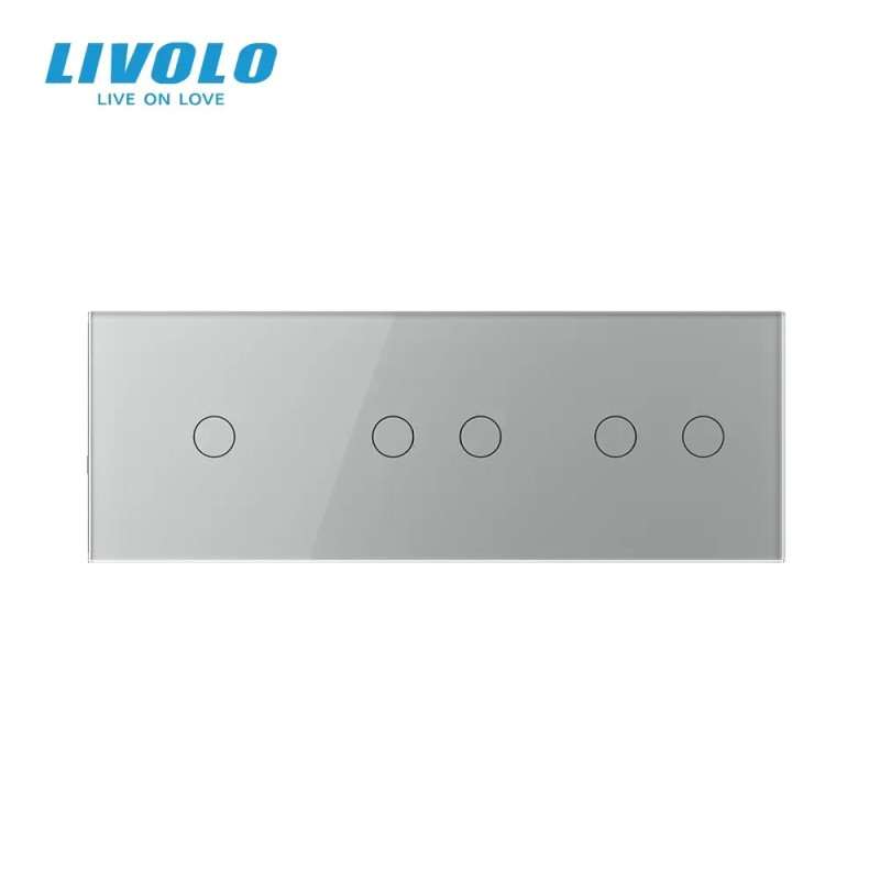 Сенсорний вимикач 5 сенсорів (1-2-2) Livolo сірий скло (VL-C701/C702/C702-15)