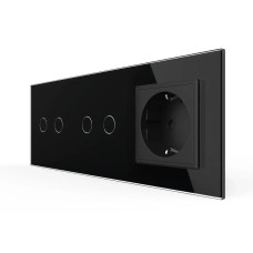 Сенсорный выключатель 4 сенсора (2-2) 1 розетка LIVOLO черный матовый стеклянный