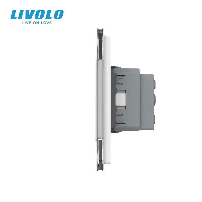 Сенсорний вимикач 4 сенсора (2-2) 1 розетка Livolo білий скло (VL-C702/C702/C7C1EU-11)