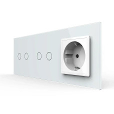 Сенсорный выключатель 4 сенсора (2-2) 1 розетка Livolo белое стекло (VL-C702/C702/C7C1EU-11)