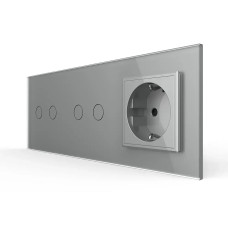 Сенсорный выключатель 4 сенсора (2-2) 1 розетка Livolo серое стекло (VL-C702/C702/C7C1EU-15)