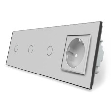 Сенсорний вимикач 3 сенсора (1-1-1) 1 розетка LIVOLO сірий матовий скло