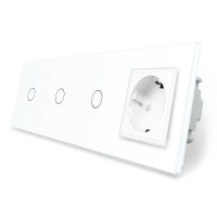 Сенсорный выключатель 3 сенсора (1-1-1) 1 розетка Livolo белое стекло (VL-C703/C7C1EU-11)