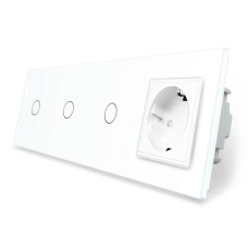 Сенсорный выключатель 3 сенсора (1-1-1) 1 розетка Livolo белое стекло (VL-C703/C7C1EU-11)