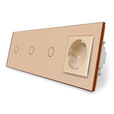 Сенсорный выключатель 3 сенсора (1-1-1) 1 розетка Livolo золото стекло (VL-C703/C7C1EU-13)