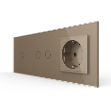 Сенсорный выключатель 3 сенсора (1-2) 1 розетка LIVOLO золотое матовое стекло