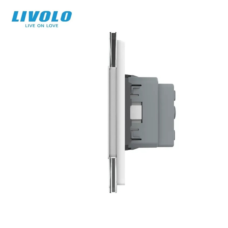 Сенсорный выключатель 3 сенсора (1-2) 1 розетка Livolo белое стекло (VL-C701/C702/C7C1EU-11)