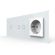 Сенсорный выключатель 3 сенсора (1-2) 1 розетка Livolo белое стекло (VL-C701/C702/C7C1EU-11)