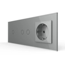 Сенсорный выключатель 3 сенсора (1-2) 1 розетка Livolo серое стекло (VL-C701/C702/C7C1EU-15)