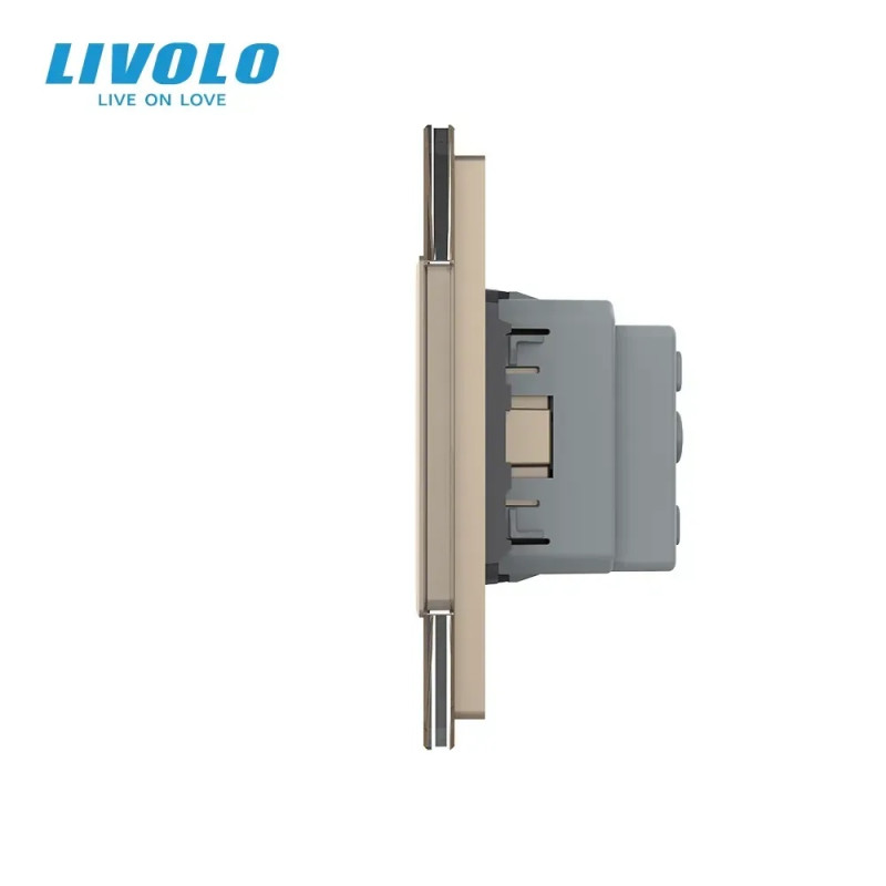 Сенсорный выключатель 3 сенсора (1-2) 1 розетка Livolo золото стекло (VL-C701/C702/C7C1EU-13)