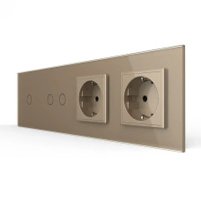 Сенсорный выключатель 3 сенсора (1-2) 2 розетки LIVOLO золотое матовое стекло