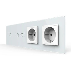 Сенсорный выключатель 3 сенсора (1-2) 2 розетки Livolo белое стекло (VL-C701/C702/C7C2EU-11)