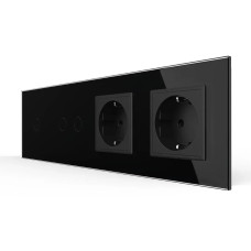 Сенсорный выключатель 3 сенсора (1-2) 2 розетки Livolo черное стекло (VL-C701/C702/C7C2EU-12)