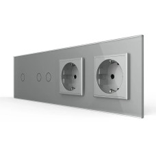 Сенсорный выключатель 3 сенсора (1-2) 2 розетки Livolo серое стекло (VL-C701/C702/C7C2EU-15)