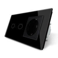 Сенсорный выключатель 2 сенсора 1 розетка LIVOLO черный матовый стеклянный