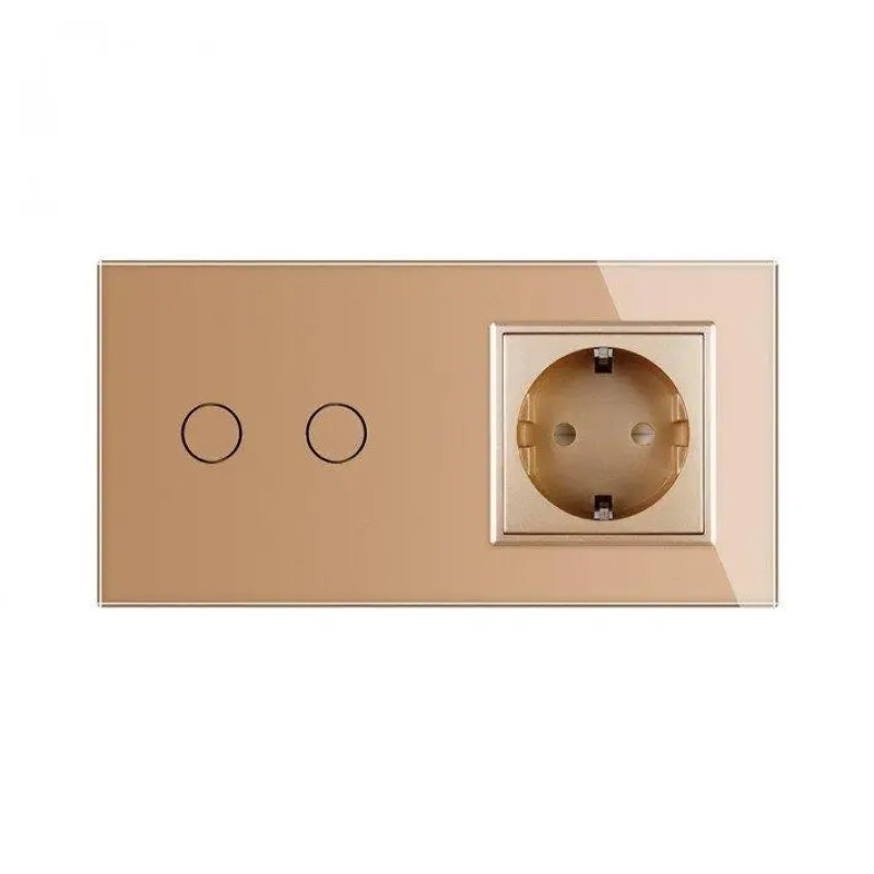 Сенсорний вимикач 2 сенсора 1 розетка Livolo золото скло (VL-C702/C7C1EU-13)