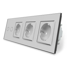 Сенсорный выключатель 2 сенсора 3 розетки Livolo серое стекло (VL-C702/C7C3EU-15)