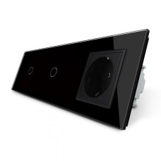 Сенсорный выключатель 2 сенсора (1-1) 1 розетка LIVOLO черный матовый стеклянный