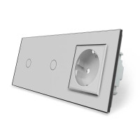 Сенсорный выключатель 2 сенсора (1-1) 1 розетка Livolo серое стекло (VL-C701/C701/C7C1EU-15)