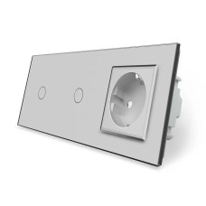 Сенсорный выключатель 2 сенсора (1-1) 1 розетка Livolo серое стекло (VL-C701/C701/C7C1EU-15)