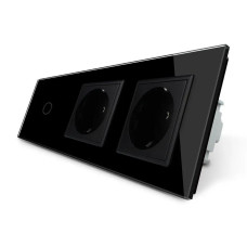 Сенсорный выключатель 1 сенсор 2 розетки Livolo черное стекло (VL-C701/C7C2EU-12)