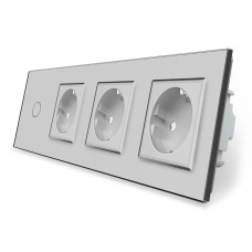 Сенсорный выключатель 1 сенсор 3 розетки Livolo серое стекло (VL-C701/C7C3EU-15)