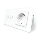 Умный сенсорный проходной/перекрестный выключатель 2 сенсора 1 розетка Livolo белое стекло (VL-C702SZ/C7