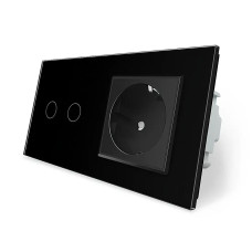 Умный сенсорный проходной/перекрестный выключатель 4 сенсора (2-2) 1 розетка Livolo черное стекло (VL-C7