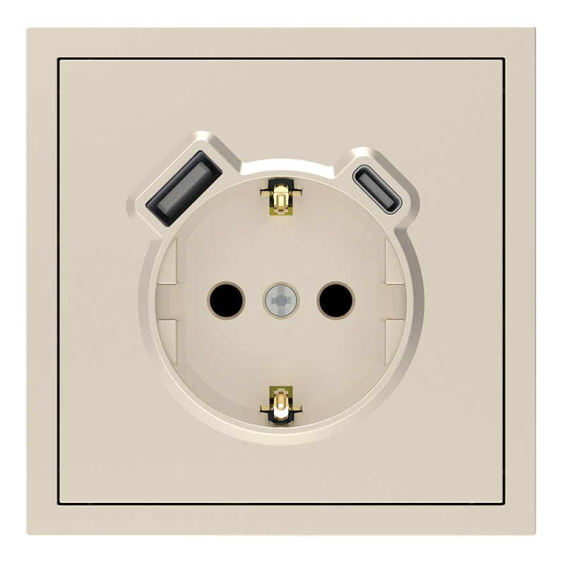 Розетка с заземлением 16А с USB-A 18W и Type-C 20W, механизм шампанья Soft ER123USB-C ARDERO (без рамки) 80828